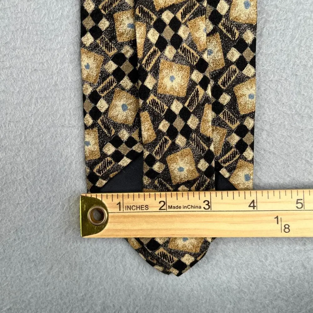 Vintage Canali Necktie Silk Beige Black Geometric Made In Italy